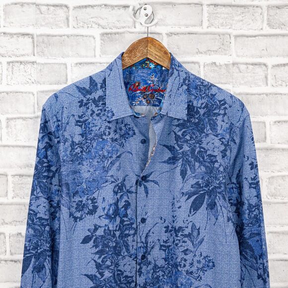 Robert Graham Men's Blue Floral embroidered Skull flip cuffs Button up Shirt L - Picture 8 of 9